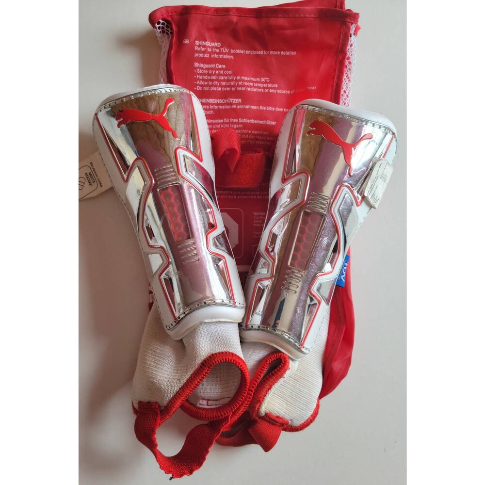 Puma TUV  V-Kat Shin Guards Medium Red White with Bag